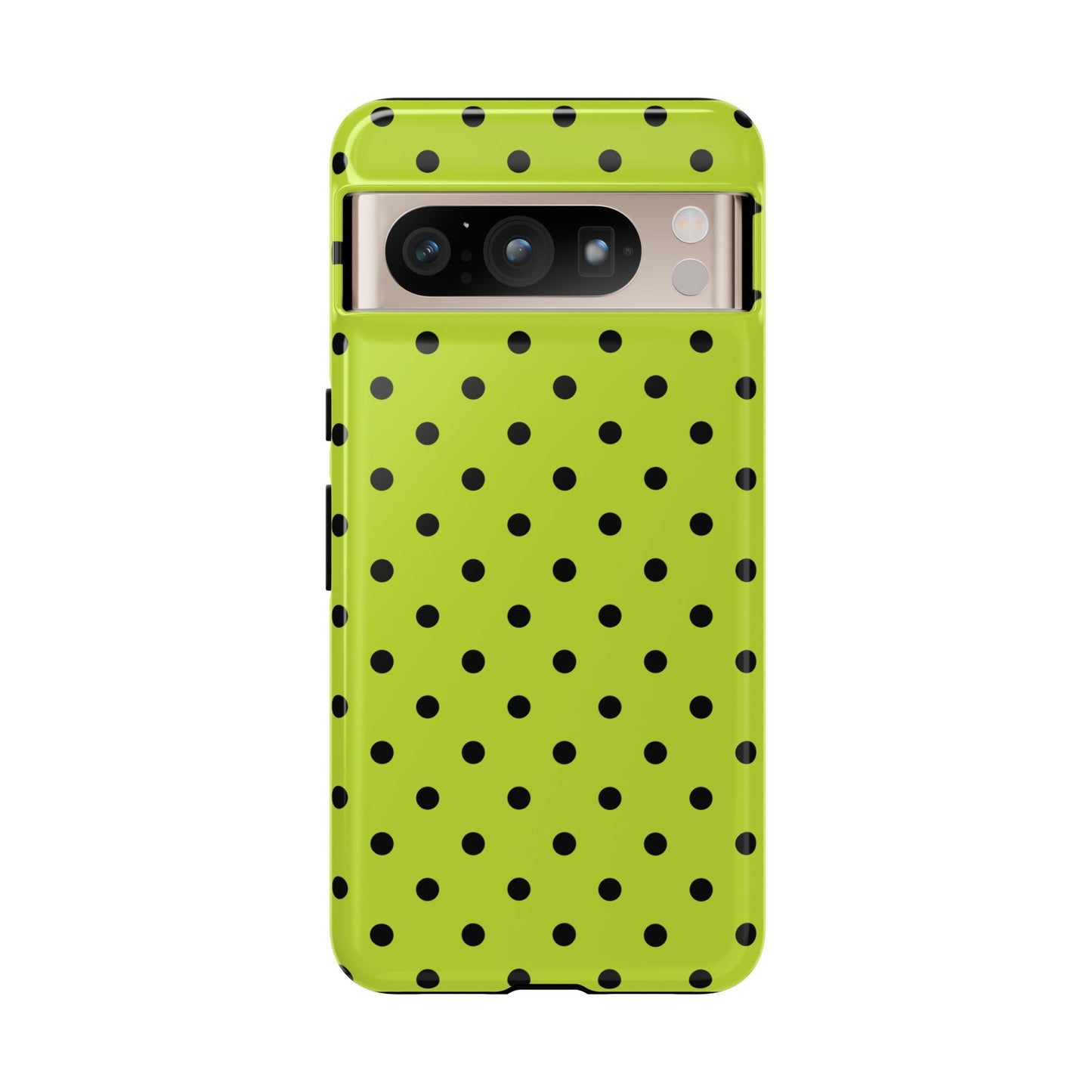 Google Pixel 8 Pro / Glossy Phone Case - Trendy Neon Lime Green & Black Dot Pattern Phone Case