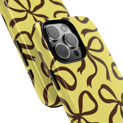 Bold Butter Yellow and Chocolate Brown Bow Pattern Phone Case