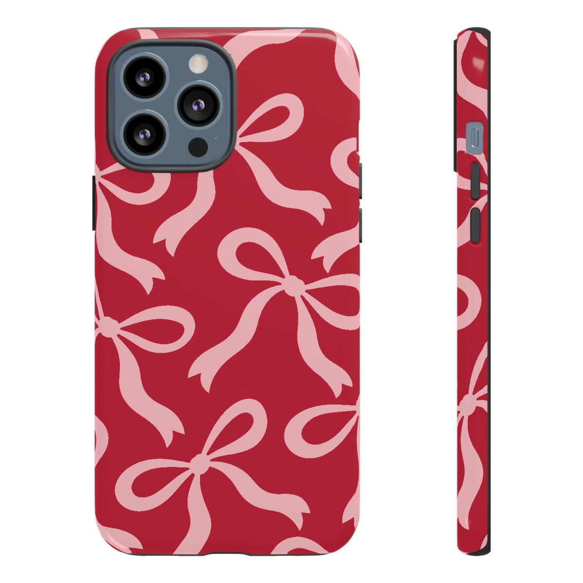 Bold Raspberry Red and Blush Pink Bow Pattern Phone Case - Red Phone Case - iPhone 13 Pro Max / Glossy