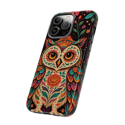 Vibrant Terracotta and Teal Calavera Owl Phone Case - Multicolor Phone Case