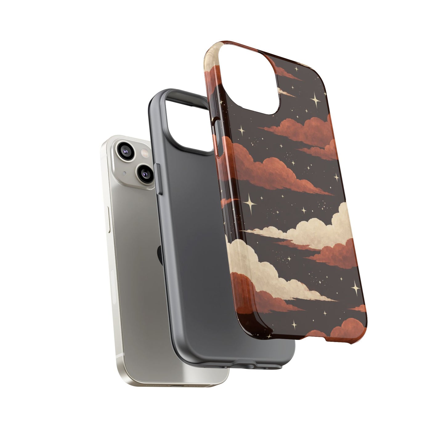 Illustrated Burnt Orange Clouds & Stars Phone Case