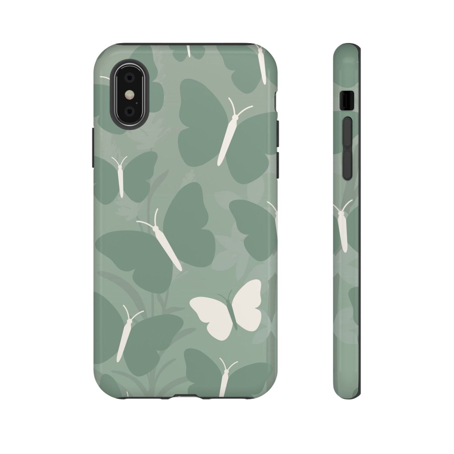 iPhone X / Glossy Phone Case - Minimalist Mint Green Butterfly Pattern Phone Case