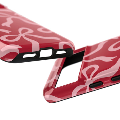Bold Raspberry Red and Blush Pink Bow Pattern Phone Case - Red Phone Case