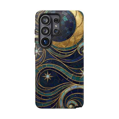 Elegant Navy & Gold Crescent Moon Mosaic Phone Case