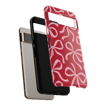 Bold Raspberry Red and Blush Pink Bow Pattern Phone Case