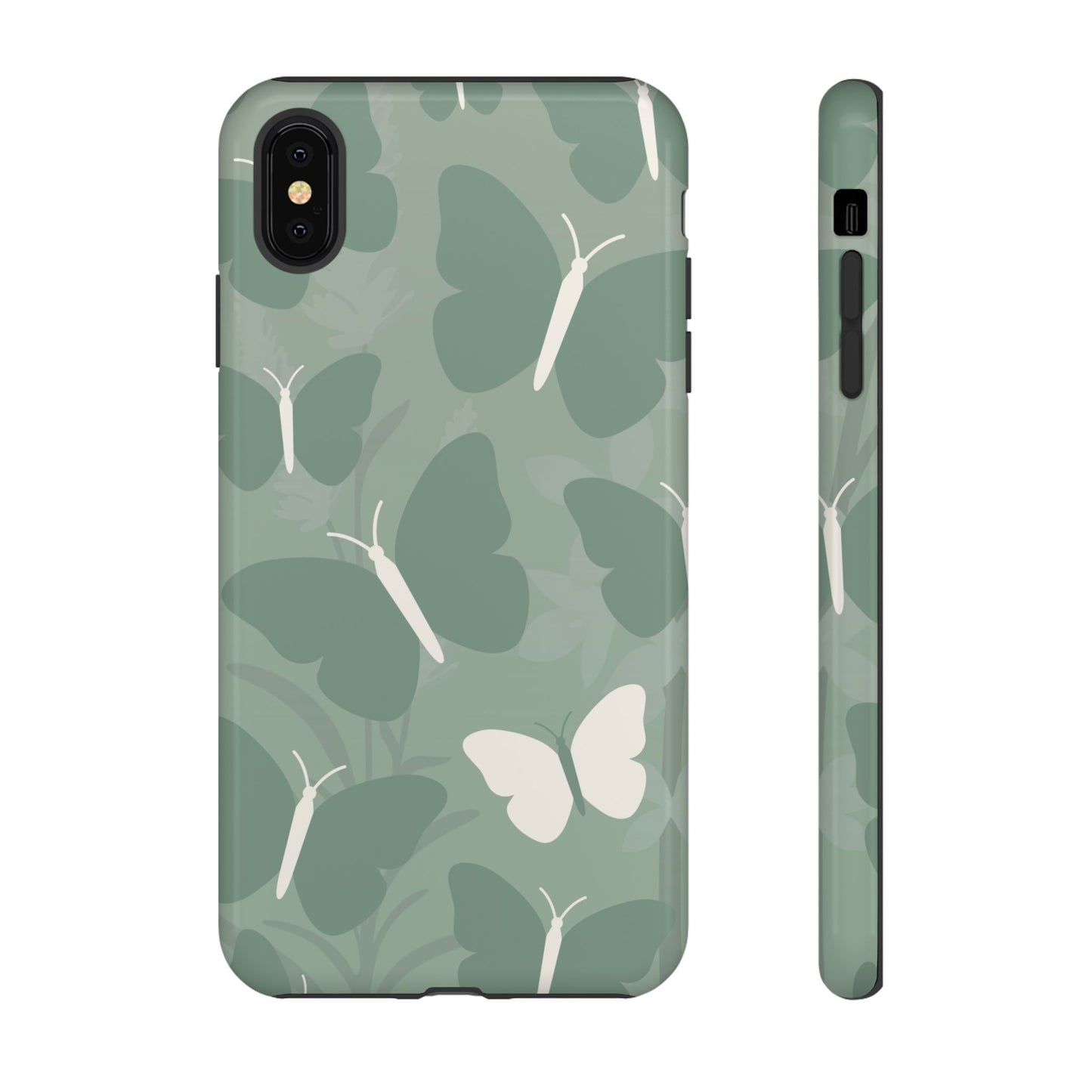 iPhone XS MAX / Glossy Phone Case - Minimalist Mint Green Butterfly Pattern Phone Case