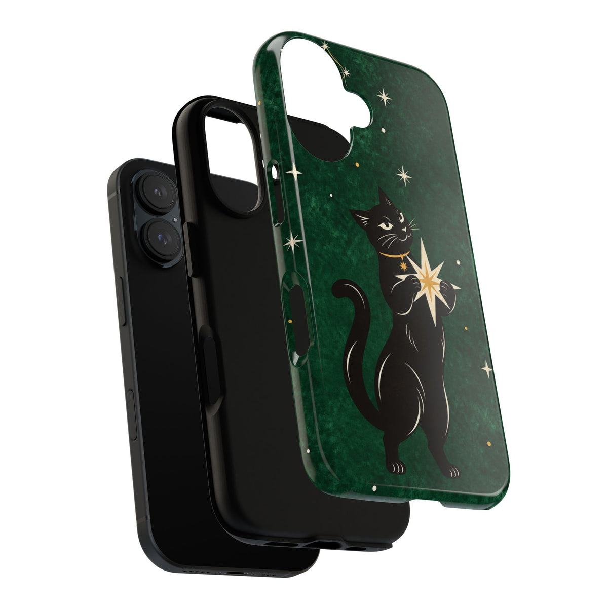 Forest Green Celestial Black Cat Phone Case - Green Phone Case