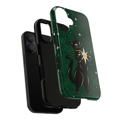 Forest Green Celestial Black Cat Phone Case - Green Phone Case