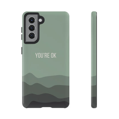 Samsung Galaxy S21 / Glossy Phone Case - Minimalist Green Waves ’You’re OK’ Statement Phone Case