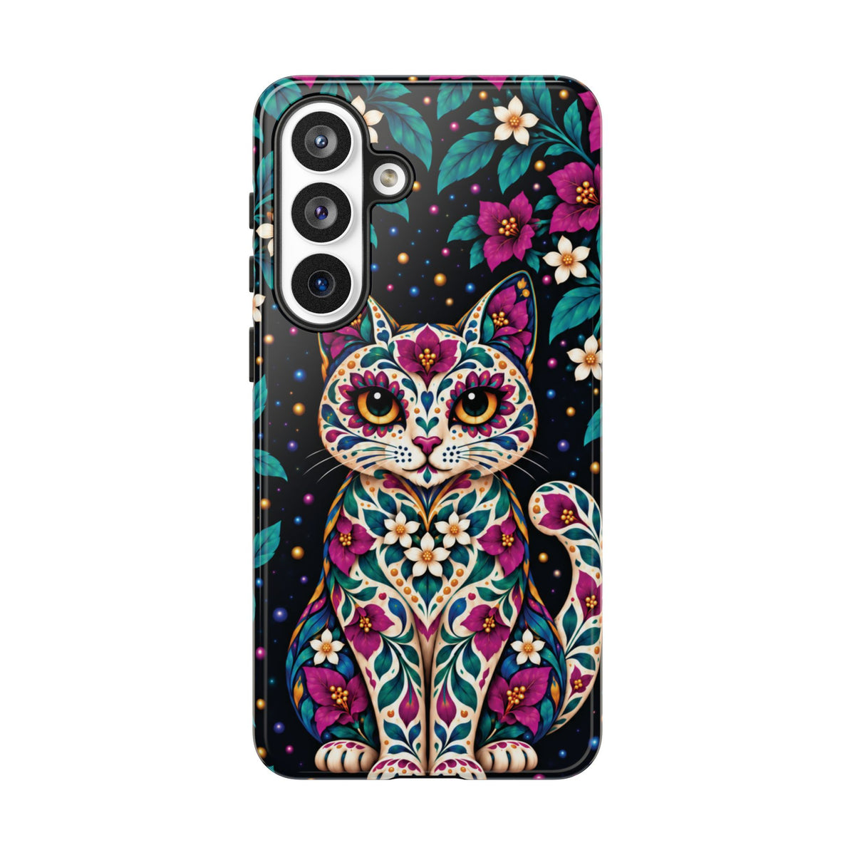 Vibrant Purple and Teal Calavera Cat Phone Case - Multicolor Phone Case - Samsung Galaxy S26 Plus / Glossy