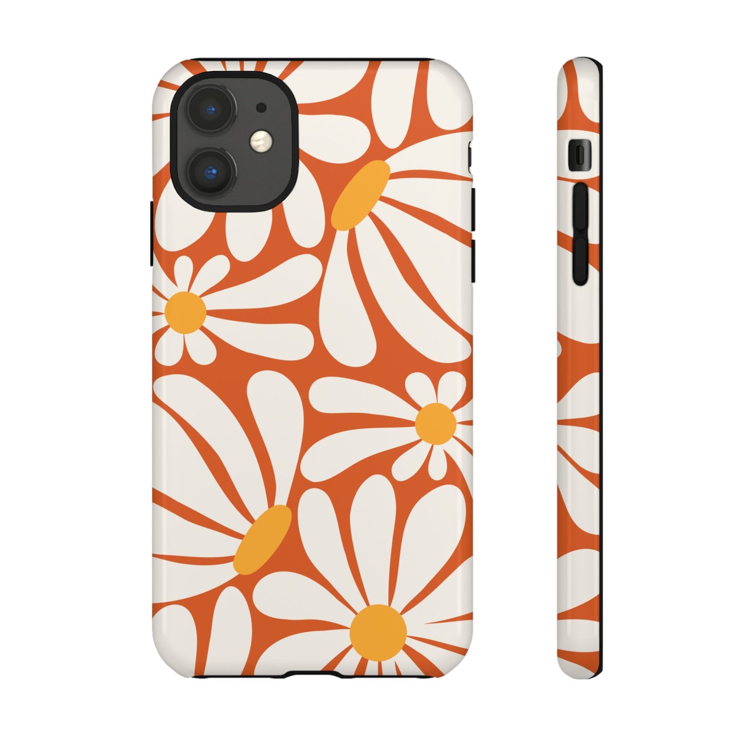 Retro Orange Daisy Pattern Phone Case - Orange Phone Case - iPhone 11 / Glossy
