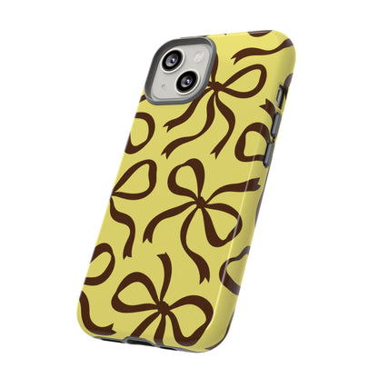 Bold Butter Yellow and Chocolate Brown Bow Pattern Phone Case