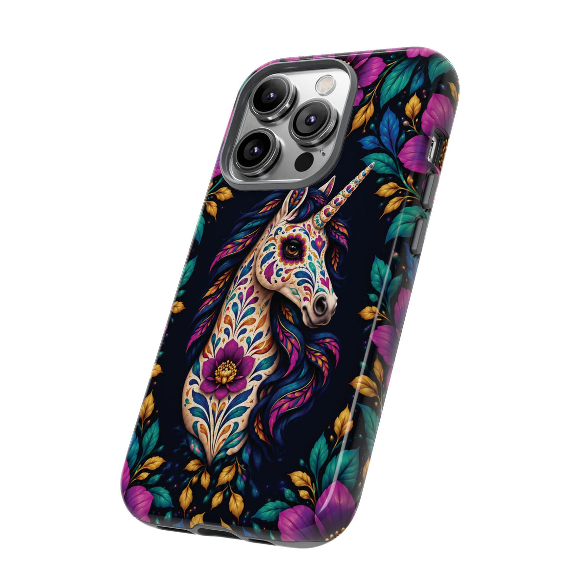 Elegant Purple and Teal Calavera Unicorn Phone Case - Phone Case