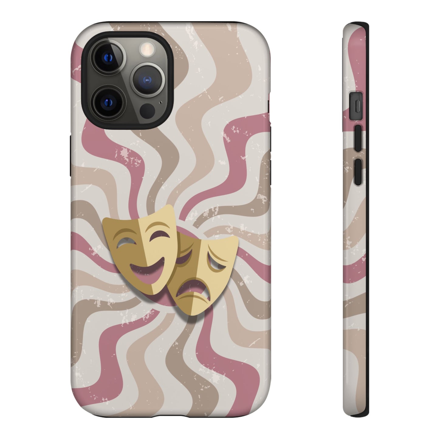 Comedy & Tragedy Masks – Pink Minimal Retro Wave Phone Case - Pink Phone Case - iPhone 12 Pro Max / Glossy