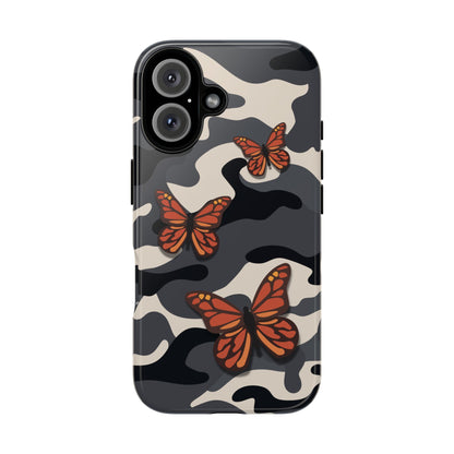 iPhone 16 / Glossy Phone Case - Black & Orange Butterfly Camo Phone Case