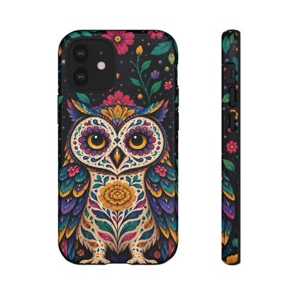Vibrant Purple and Teal Calavera Owl Phone Case - Multicolor Phone Case - iPhone 12 Mini / Glossy