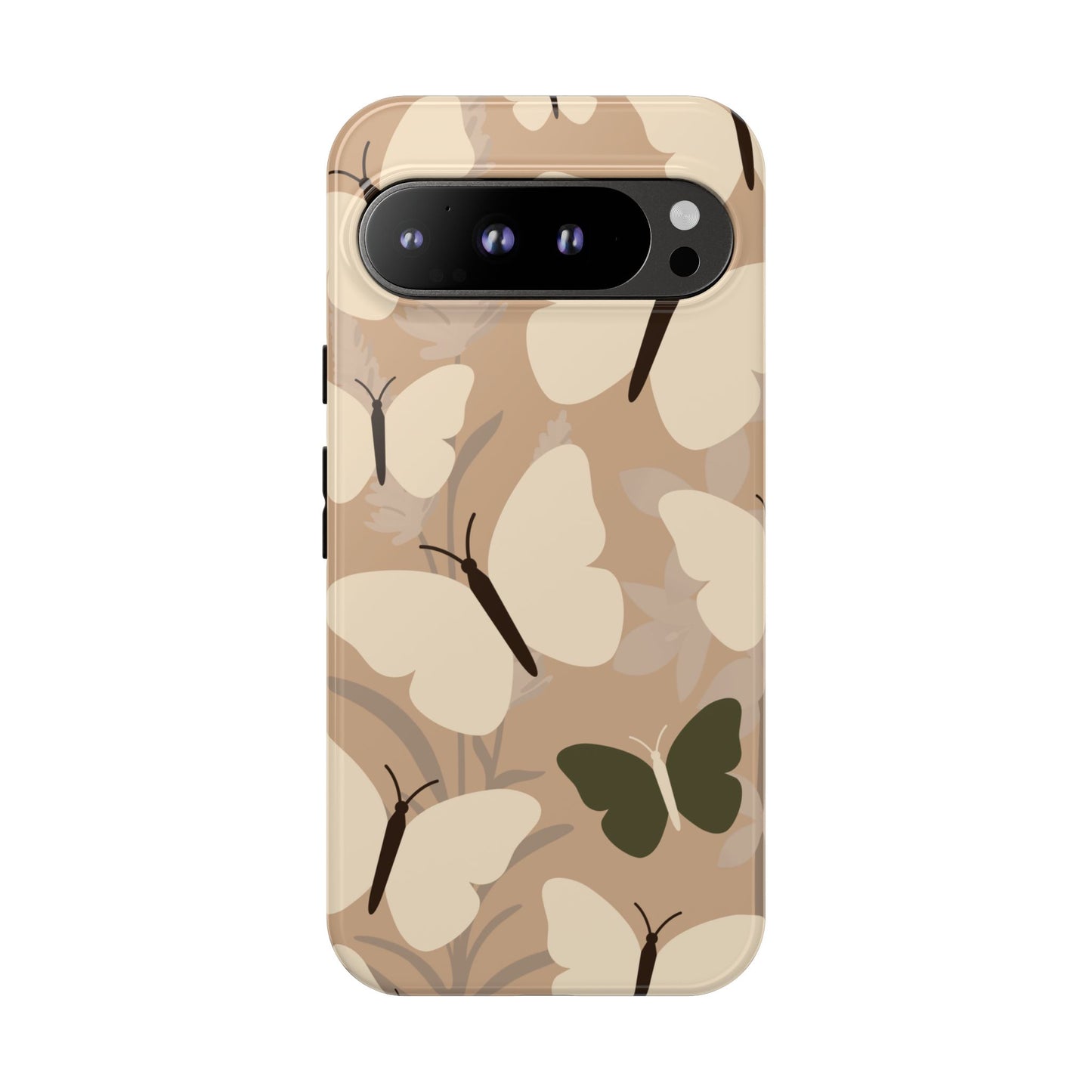 Google Pixel 9 Pro XL / Glossy Phone Case - Minimalist Beige Butterfly Pattern Phone Case