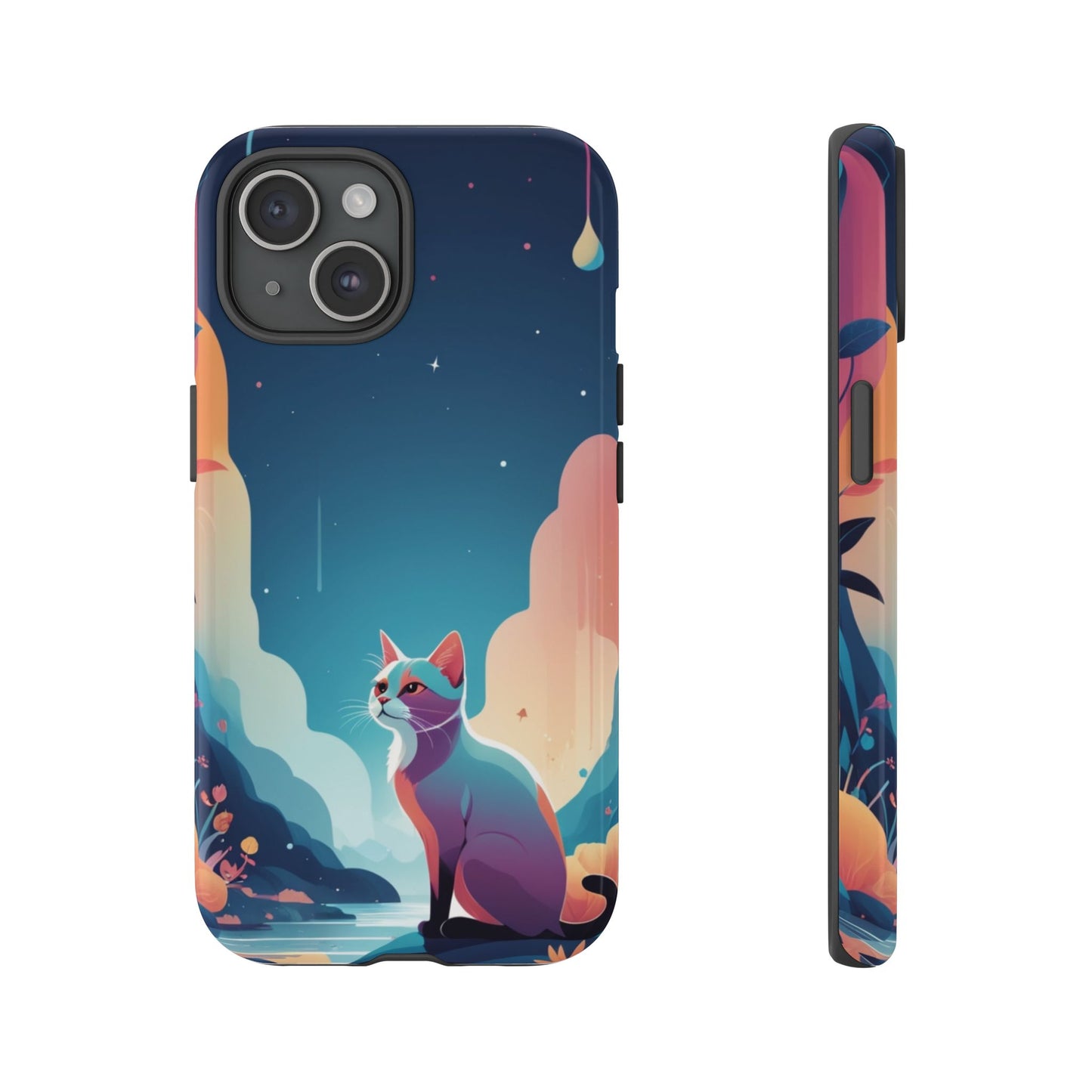 iPhone 15 / Glossy Phone Case - Stylised Cat Design Phone Case