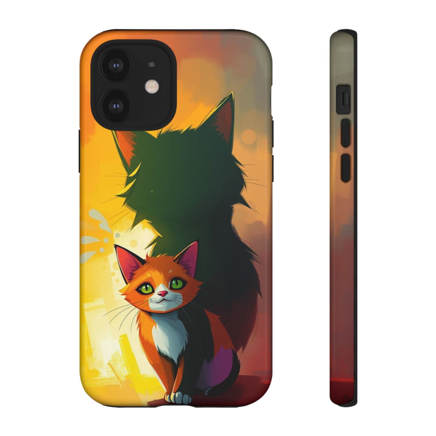 iPhone 12 / Glossy Phone Case - Acrylic Style Shadow Cat Design Phone Case