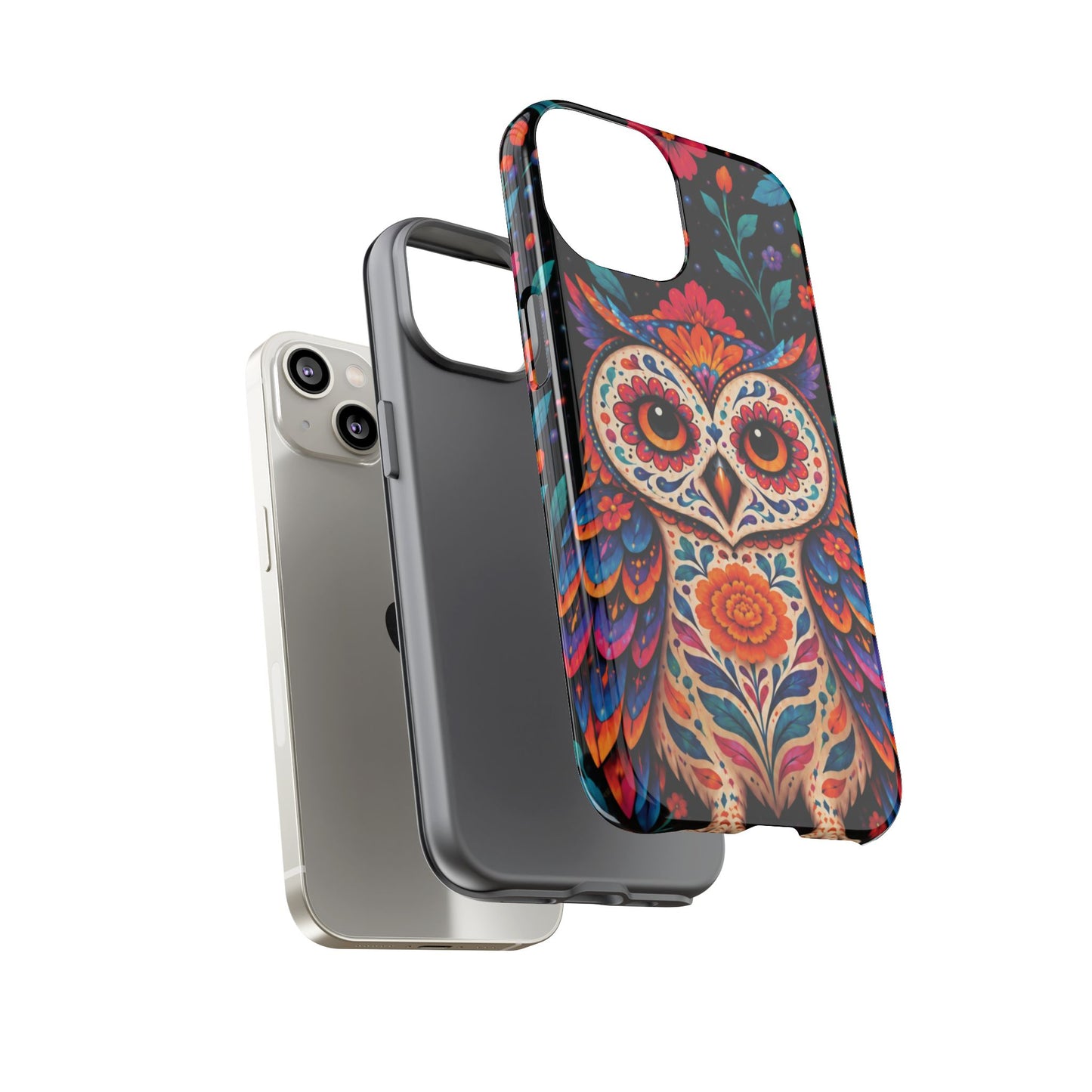 Vibrant Orange and Turquoise Calavera Owl Phone Case - Multicolor Phone Case