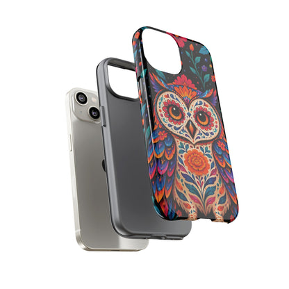 Vibrant Orange and Turquoise Calavera Owl Phone Case - Multicolor Phone Case
