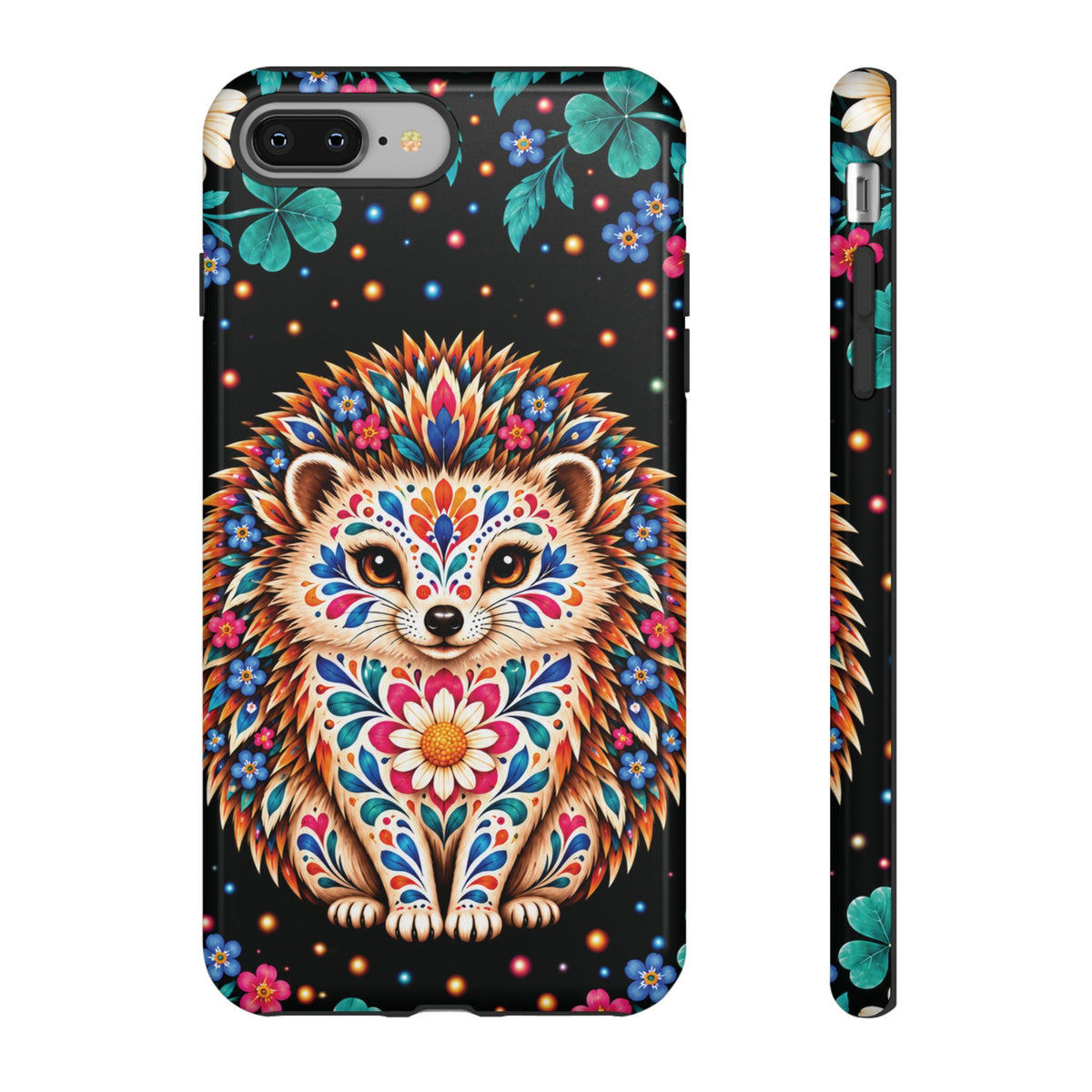 Vibrant Orange and Turquoise Calavera Hedgehog Phone Case - Multicolor Phone Case - iPhone 8 Plus / Glossy
