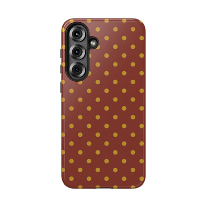 Samsung Galaxy S25 Plus / Glossy Phone Case - Trendy Brown & Mustard Dot Pattern Phone Case
