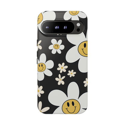 Google Pixel 9 Pro XL / Glossy Phone Case - Fun Retro Daisy Pattern with Dark Grey Background Phone Case