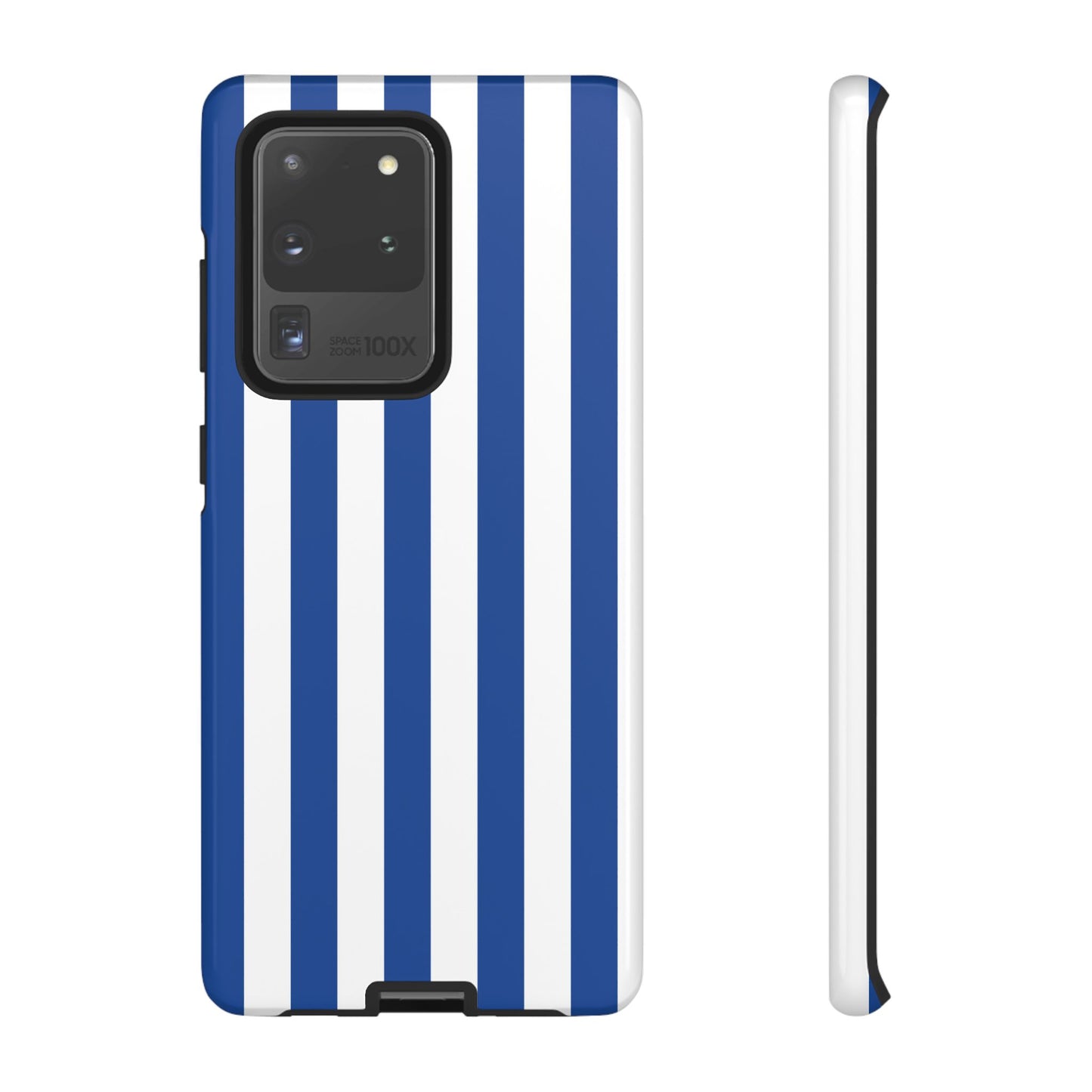 Samsung Galaxy S20 Ultra / Glossy Phone Case - Simple Blue & White Stripe Pattern Phone Case