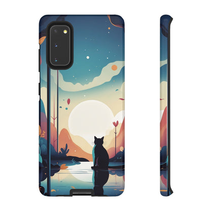 Samsung Galaxy S20 / Glossy Phone Case - Stylised Cat & Moon Design Phone Case
