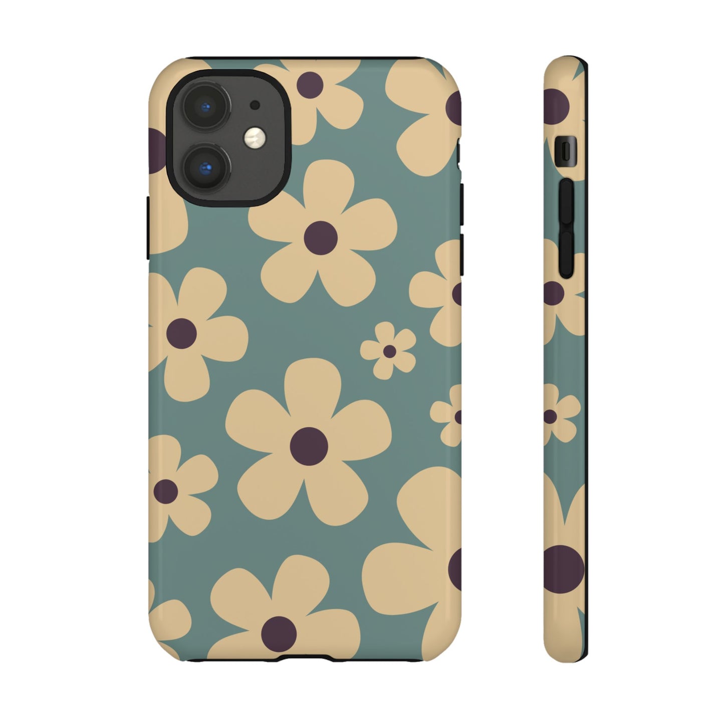 iPhone 11 / Glossy Phone Case - Cute Blue & Cream Daisy Pattern Phone Case
