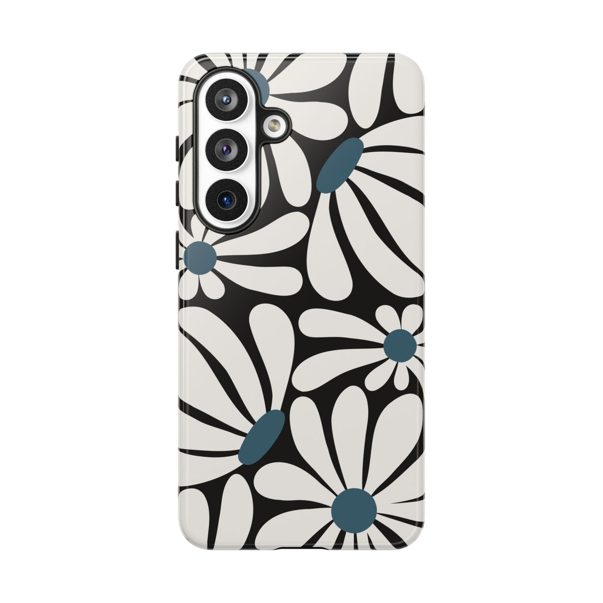 Retro Black Daisy Pattern Phone Case - Black Phone Case - Samsung Galaxy S26 Plus / Glossy