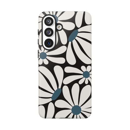 Retro Black Daisy Pattern Phone Case - Black Phone Case - Samsung Galaxy S26 Plus / Glossy