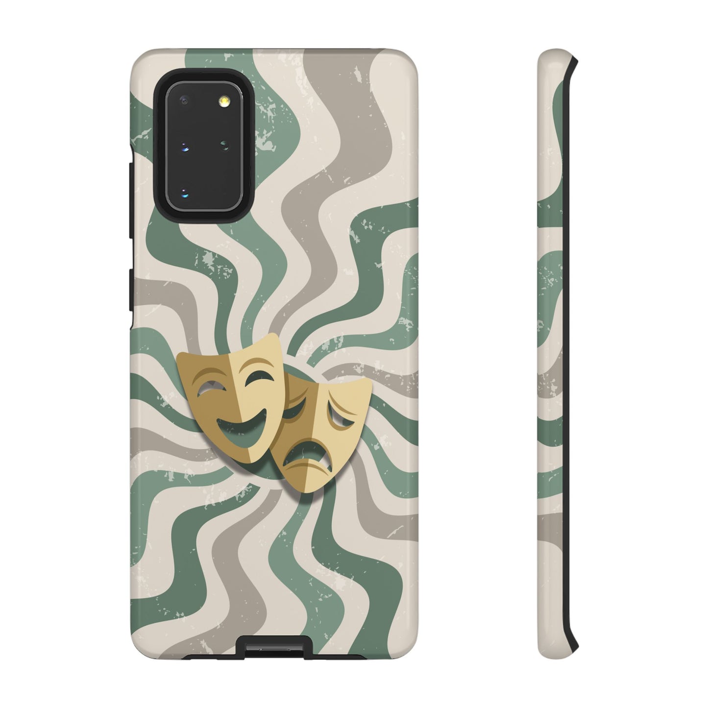 Samsung Galaxy S20+ / Glossy Phone Case - Comedy & Tragedy Masks – Green Minimal Retro Wave Phone Case