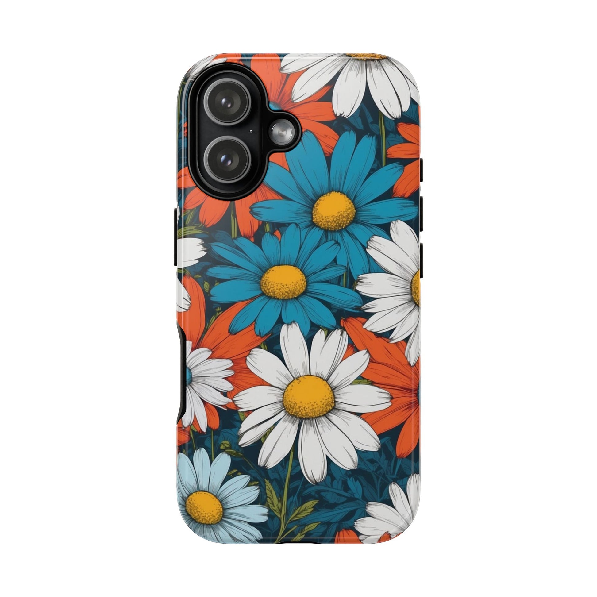 iPhone 17 / Glossy Phone Case - Pop Art Daisies Illustration ’Red & Blue’ Phone Case