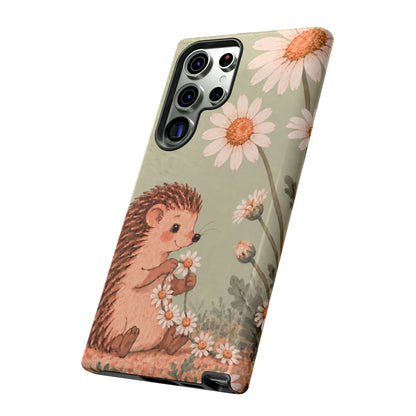 Whimsical Sage Green Hedgehog and Daisy Chain Phone Case - Green Phone Case