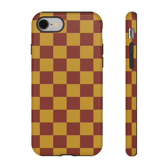 Trendy Mustard & Burgandy Checked Pattern Phone Case - Brown Phone Case - iPhone 8 / Glossy