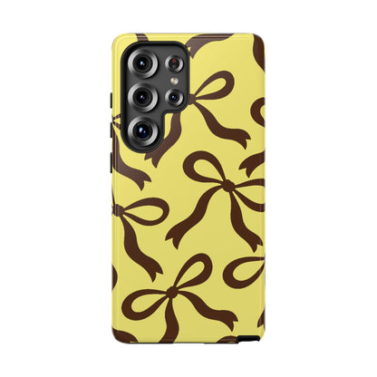 Bold Butter Yellow and Chocolate Brown Bow Pattern Phone Case - Yellow Phone Case - Samsung Galaxy S25 Ultra / Glossy