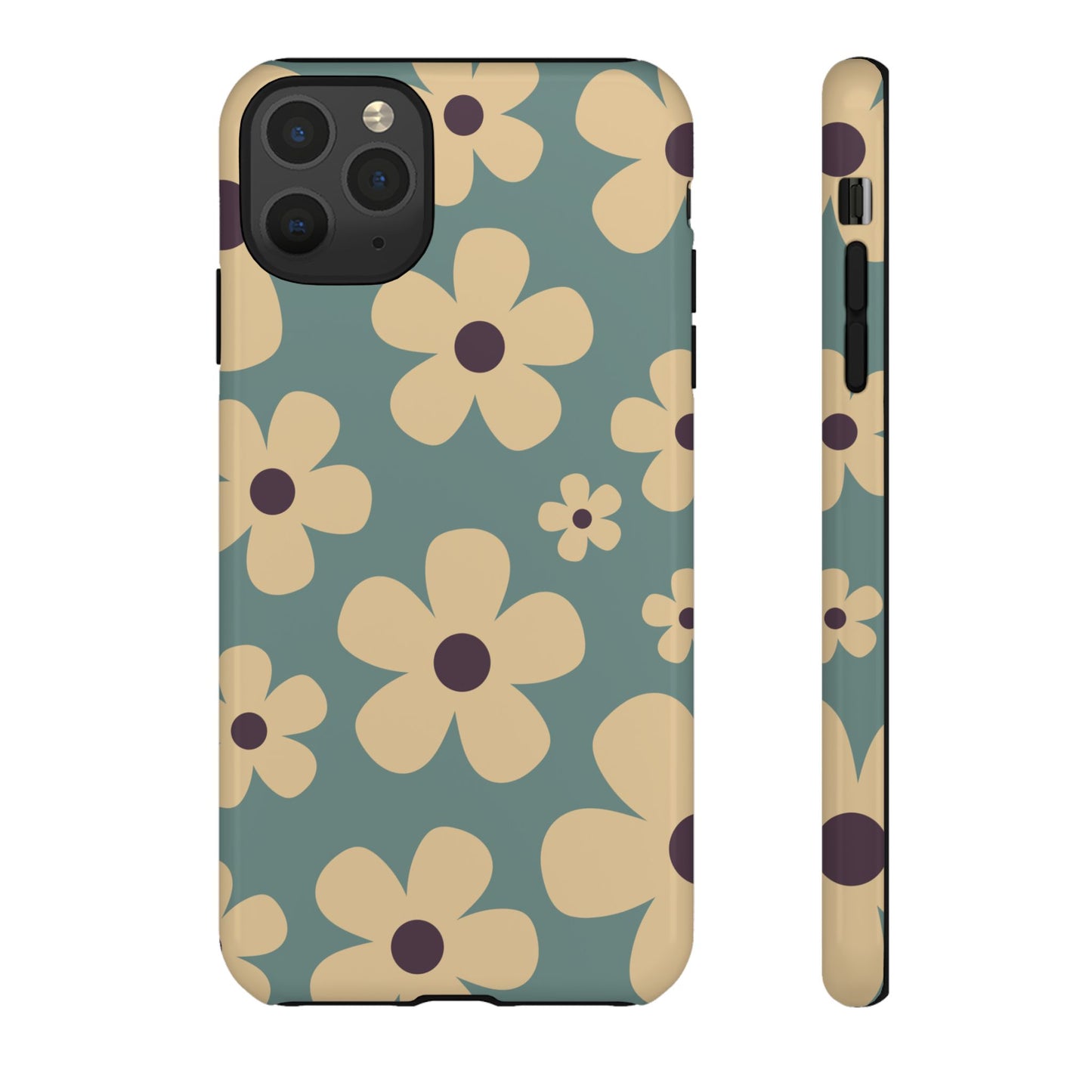 iPhone 11 Pro Max / Glossy Phone Case - Cute Blue & Cream Daisy Pattern Phone Case