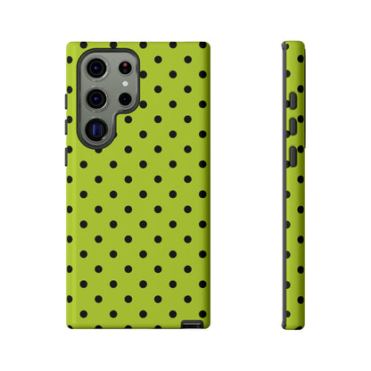 Samsung Galaxy S23 Ultra / Glossy Phone Case - Trendy Neon Lime Green & Black Dot Pattern Phone Case