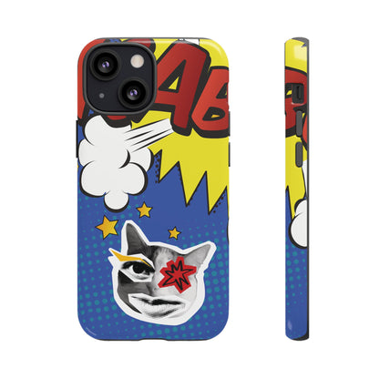 iPhone 13 Mini / Glossy Phone Case - Bold Blue Pop Art Cat Phone Case