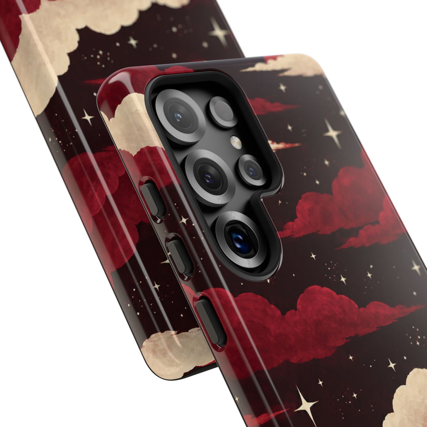 Illustrated Crimson Red Clouds & Stars Phone Case