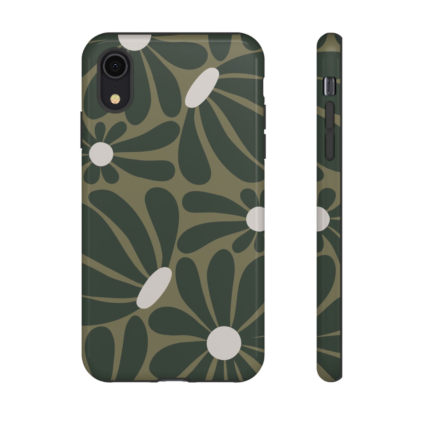 iPhone XR / Glossy Phone Case - ’Retro Olive Green Daisy Pattern’ Phone Case
