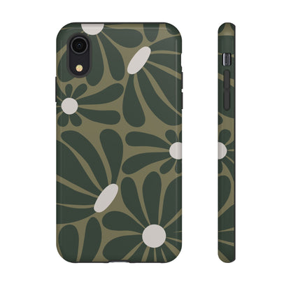 iPhone XR / Glossy Phone Case - ’Retro Olive Green Daisy Pattern’ Phone Case