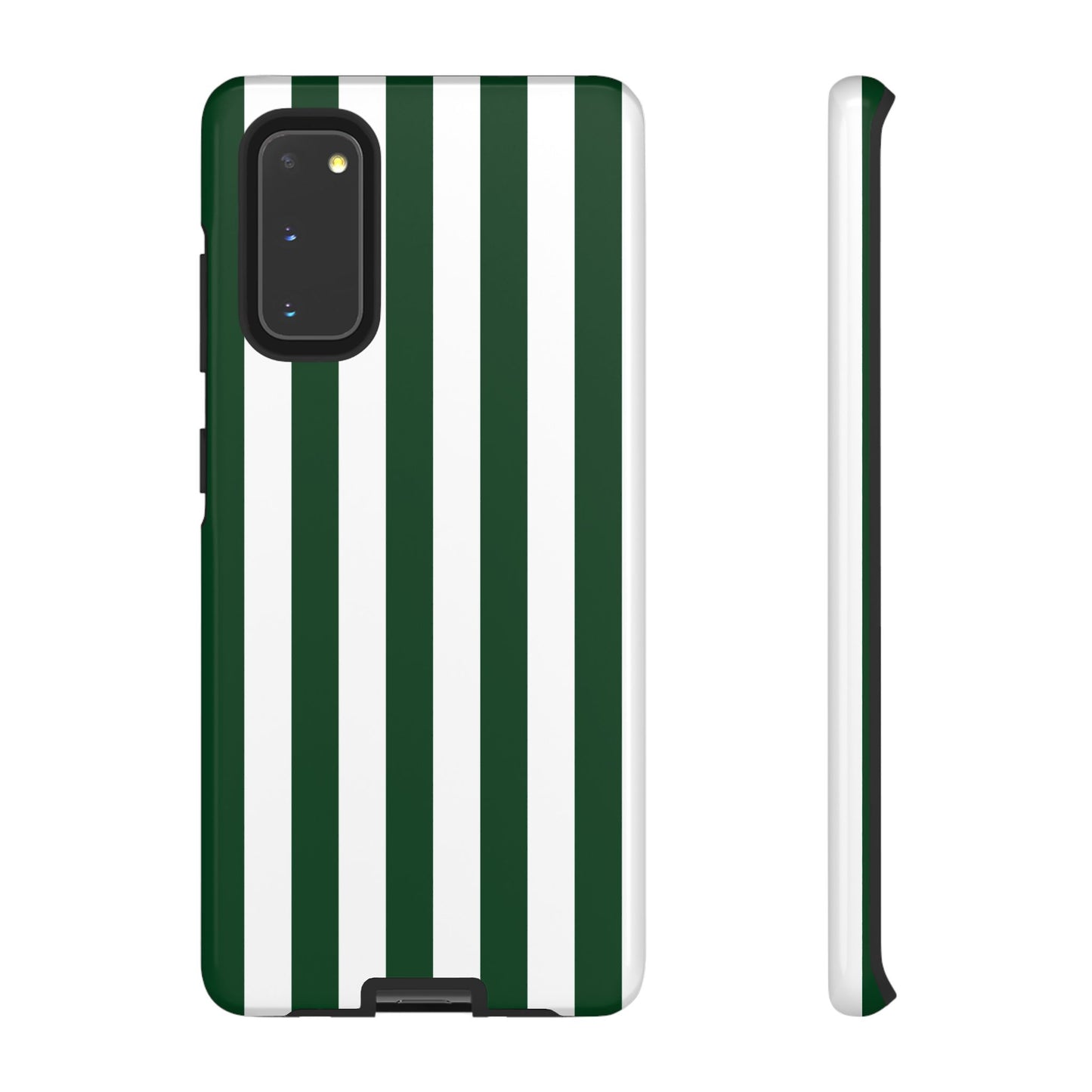 Samsung Galaxy S20 / Glossy Phone Case - Simple Dark Green & White Stripe Pattern Phone Case