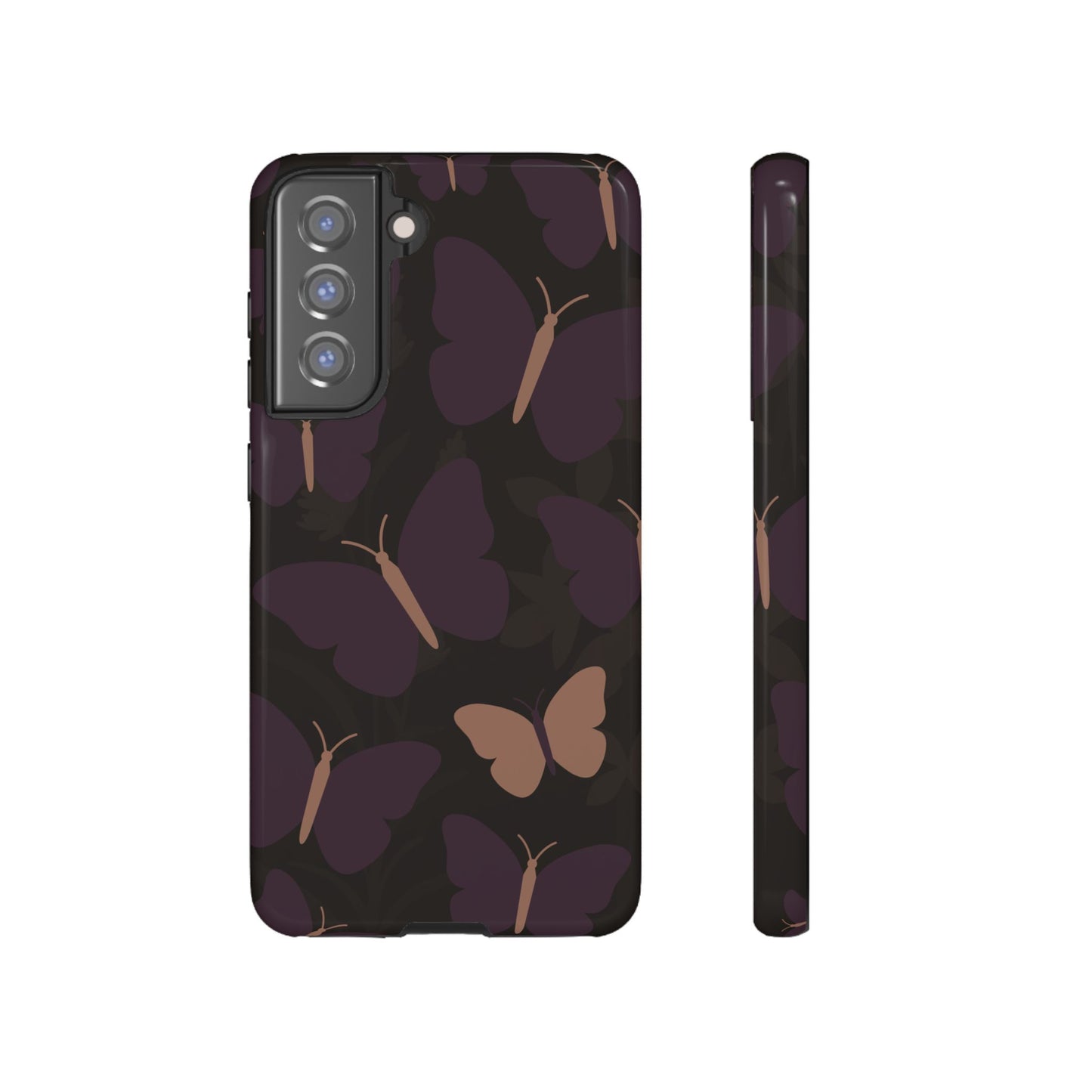 Samsung Galaxy S21 FE / Glossy Phone Case - Minimalist Purple Butterfly Pattern Phone Case
