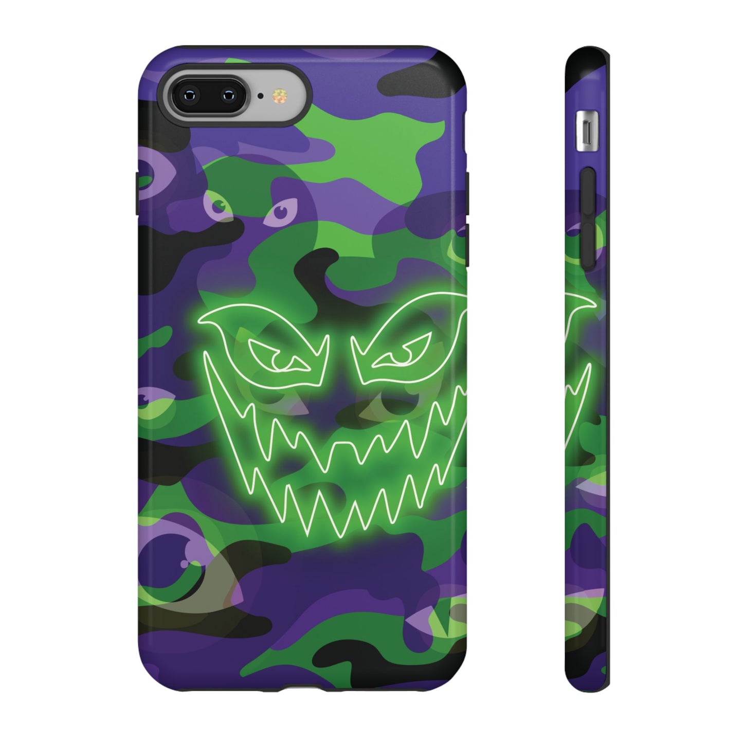 iPhone 8 Plus / Glossy Phone Case - Green & Purple Neon Face Camo Phone Case