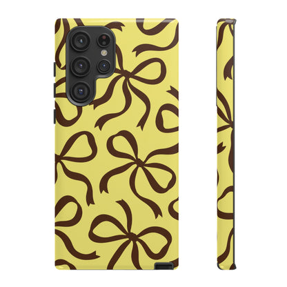 Bold Butter Yellow and Chocolate Brown Bow Pattern Phone Case