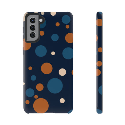 Samsung Galaxy S21 Plus / Glossy Phone Case - ’Bold Navy Blue & Orange / White Dot Pattern’ Phone Case