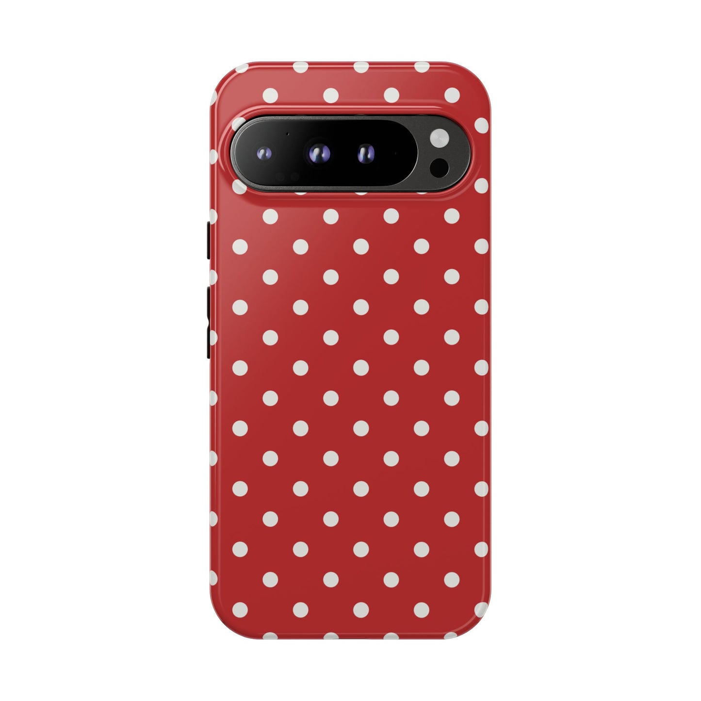 Google Pixel 9 Pro XL / Glossy Phone Case - Red with White Dot Pattern Phone Case